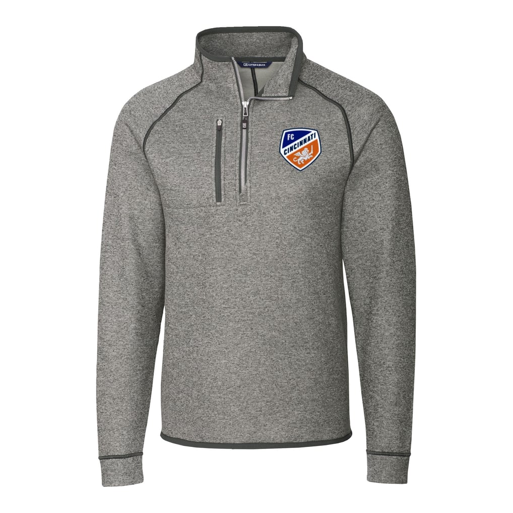  FC Cincinnati Cutter & Buck Big & Tall Mainsail Sweater-Knit Half-Zip Pullover Top - Heather Gray